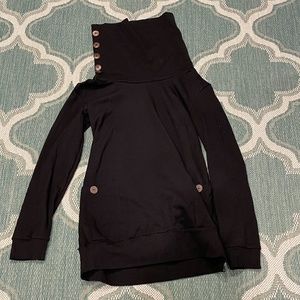 NWT Black Tunic with Cowl Neck, Pockets and Brown Tagua Look Buttons Size Large